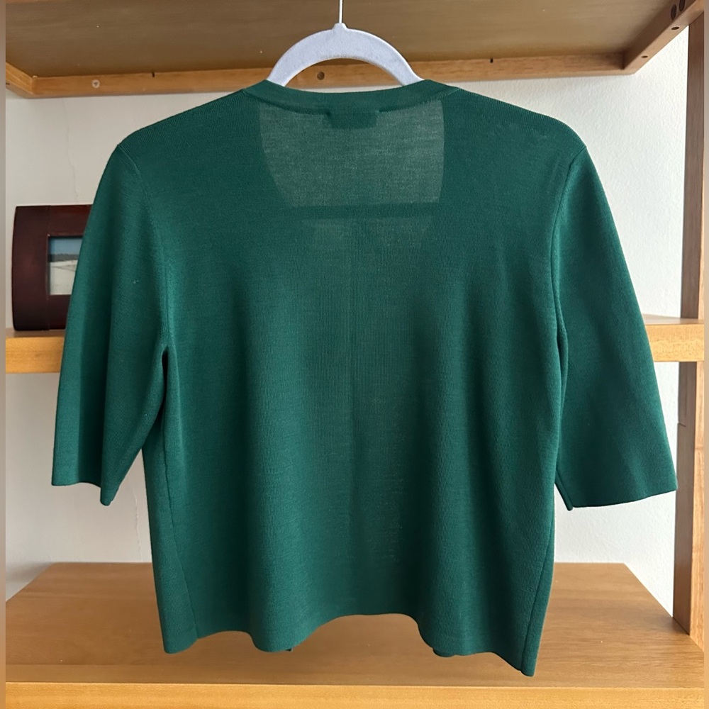 Akris Punto One Button Wool Green Cropped Cardigan - size L / US12 - Picture 4 of 6